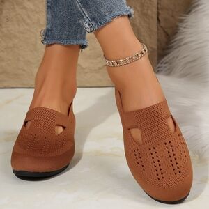 Stylish Brown Women's Breathable Round Toe Slip On Flat Loafers